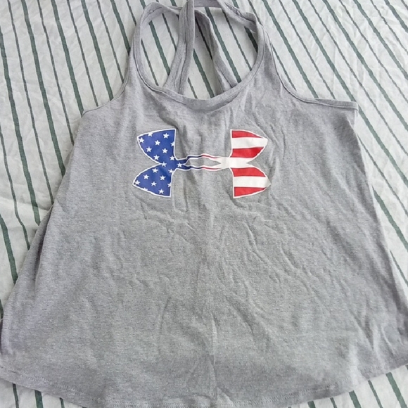 Under Armour Tops - Womans XS Under Armour Gray Tank Top with Red and Blue Logo